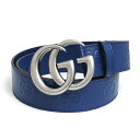 【新品・未使用品】グッチ GUCCI ダブルG ワイド ベルト 40MM #90 GGエンボスレザー ブルー 青 アンティークシルバー金具 406831 箱付