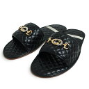 【未使用 展示品】グッチ GUCCI ホースビット インターロッキングG スリッパ サンダル 靴 #10 29cm キルティングレザー ブラック 黒 ゴールド ...