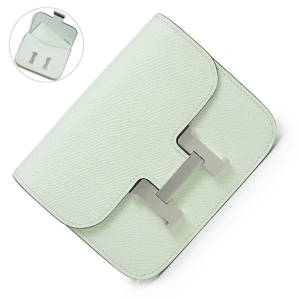 【新品・未使用品】エルメス HERMES コンスタンス スリム ポシェット ポーチ ウエストバッグ 二つ折り財布 ヴォーエプソン レザー ヴェールフィズ ライトグリーン 緑 シルバー金具 U刻印 箱付