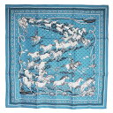 【新品・未使用品】エルメス HERMES カレ 55 バンダナ Les Mustangs Bandana 野生馬 スカーフ シルク100% ミント ブルーグリス...