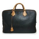 【中古】エルメス HERMES プリュム 45 ボストン ハンドバッグ アルデンヌ レザー ノワール ブラック ブラウン 黒 茶 ゴールド金具 〇T刻印