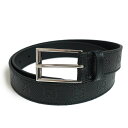 【未使用 展示品】グッチ GUCCI スクエア バックル ベルト 30MM 85CM GGエンボスレザー ブラック 黒 シルバー金具 474313