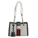 【新品・未使用品】グッチ GUCCI パドロック ミディアム ウェブ ストライプ チェーン トートバッグ GGスプリームキャンバス ネイビー ベージュ 紺 シル...