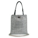 【新品・未使用品】プラダ PRADA トライアングル 三角ロゴプレート 2WAY チェーン ショルダー ハンドバッグ 斜め掛け クリスタル サテン レザー ブラ...