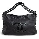 【中古】シャネル CHANEL ココマーク プラスチックチェーン ワンショルダーバッグ ラムスキン レザー ブラック 黒 シルバー金具