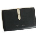 【中古】セリーヌ CELINE ラージ ストラップウォレット 二つ折り長財布 グレインカーフレザー ブラック ベージュ 黒 シルバー金具 10B633BFP