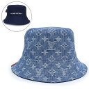 【未使用保管品】ルイ ヴィトン LOUIS VUITTON バケットハット リバーシブル 帽子 Sサイズ コットン100% モノグラムデニム ブルー 青 ゴール...