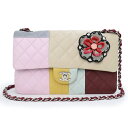 【中古】シャネル CHANEL マトラッセ 25 Wフラップ カメリア フラワー チャーム 2WAY チェーン ショルダーバッグ 斜め掛け レザー マルチカラー...