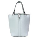 【新品・未使用品】エルメス HERMES ピコタンロック 18 PM ハンドバッグ トリヨンクレマンス レザー ブルーペール ライト グレー シルバー金具 K刻...
