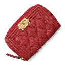 【新品・未使用品】シャネル CHANEL ボーイシャネル ジップ コインパース コインケース 小銭入れ 財布 キャビアスキン レザー レッド 赤 アンティークゴ...