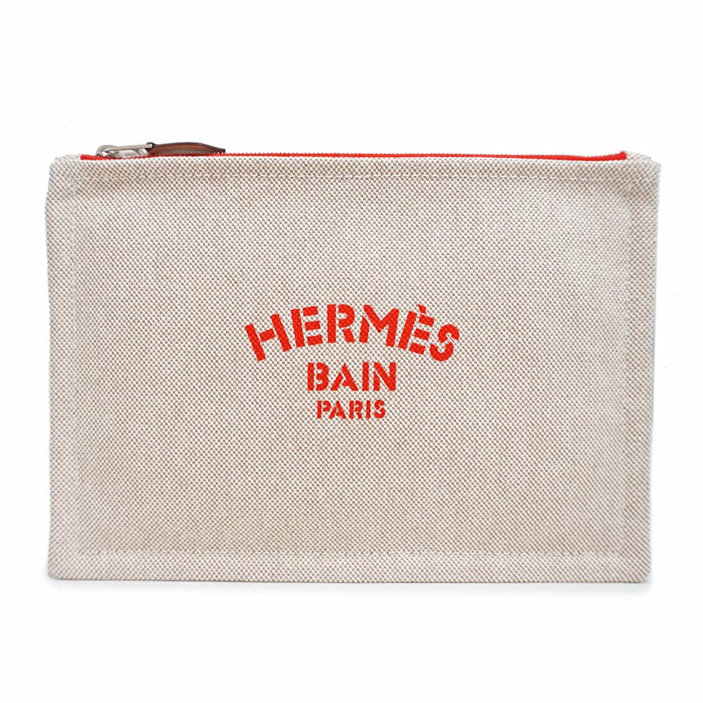 【新品・未使用品】エルメス HERMES ニューヨッティング フラットポーチ PM コットン100％ キャンバス ルージュ ベージュ レッド 赤 シルバー金具 箱付のサムネイル