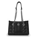 【未使用 展示品】グッチ GUCCI GGマーモント スモール チェーン トート ショルダーバッグ キルティングレザー ブラック 黒 アンティークシルバー金具 681483