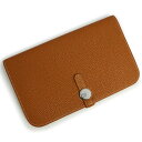 【新品・未使用品】エルメス HERMES ドゴン デュオ GM 二つ折り財布 トゴ レザー Gold ゴールド ブラウン 茶 シルバー金具 X刻印