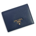 【新品・未使用品】プラダ PRADA サフィアノ サフィアーノ メタル コンパクト 二つ折り財布 カーフレザー ブルエッテ ブルー ゴールド金具 1MV204 ...