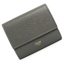 【新品・未使用品】セリーヌ CELINE トリフォールド ウォレット コンパクト 三つ折り財布 グレインドカーフスキン レザー グレー ゴールド金具 10B57...
