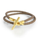 【未使用 展示品】エルメス HERMES グレナン ドゥブルトゥール 2連 ブレスレット ヴォースイフト レザー エトゥープ エトープ グレージュ ゴールド金具...
