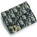 【中古】ディオール Dior 日本限定 サドルウォレット Saddle Nymphea 三つ折り財布 ディオール オブリーク ジャカード カーフスキン レザー ネイビー ゴールド金具 S5912CTZQ