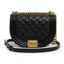 【未使用 展示品】シャネル CHANEL ボーイシャネル スモール チェーン ショルダーバッグ 斜め掛け キャビアスキン レザー ブラック アンティークゴールド金具 AS3350