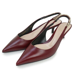 【未使用保管品】グッチ GUCCI シニョリーア スリングバック チェーンロゴ パンプス ミュール サンダル シューズ 靴 #38.5 25.5cm レザー ロッソ アンコーラ ボルドー ゴールド金具 782832 箱付