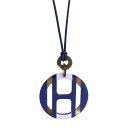 【未使用 展示品】エルメス HERMES Hエキップ ペンダント ネックレス バッファローホーン ラッカー リラ ネイビー パープル シルバー金具 箱付