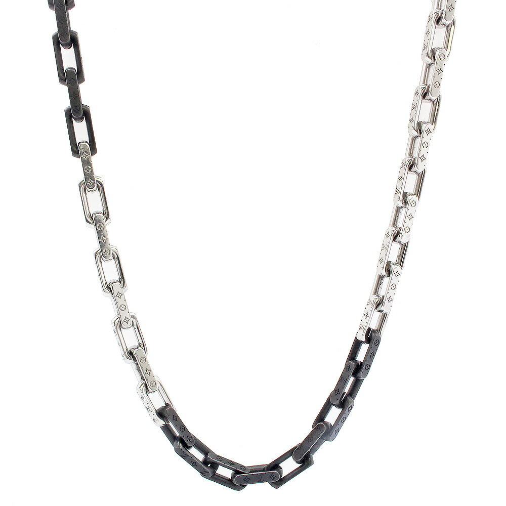 【中古】ルイ ヴィトン LOUIS VUITTON モノグラム チェーン ネックレス シルバー ブラック M00677