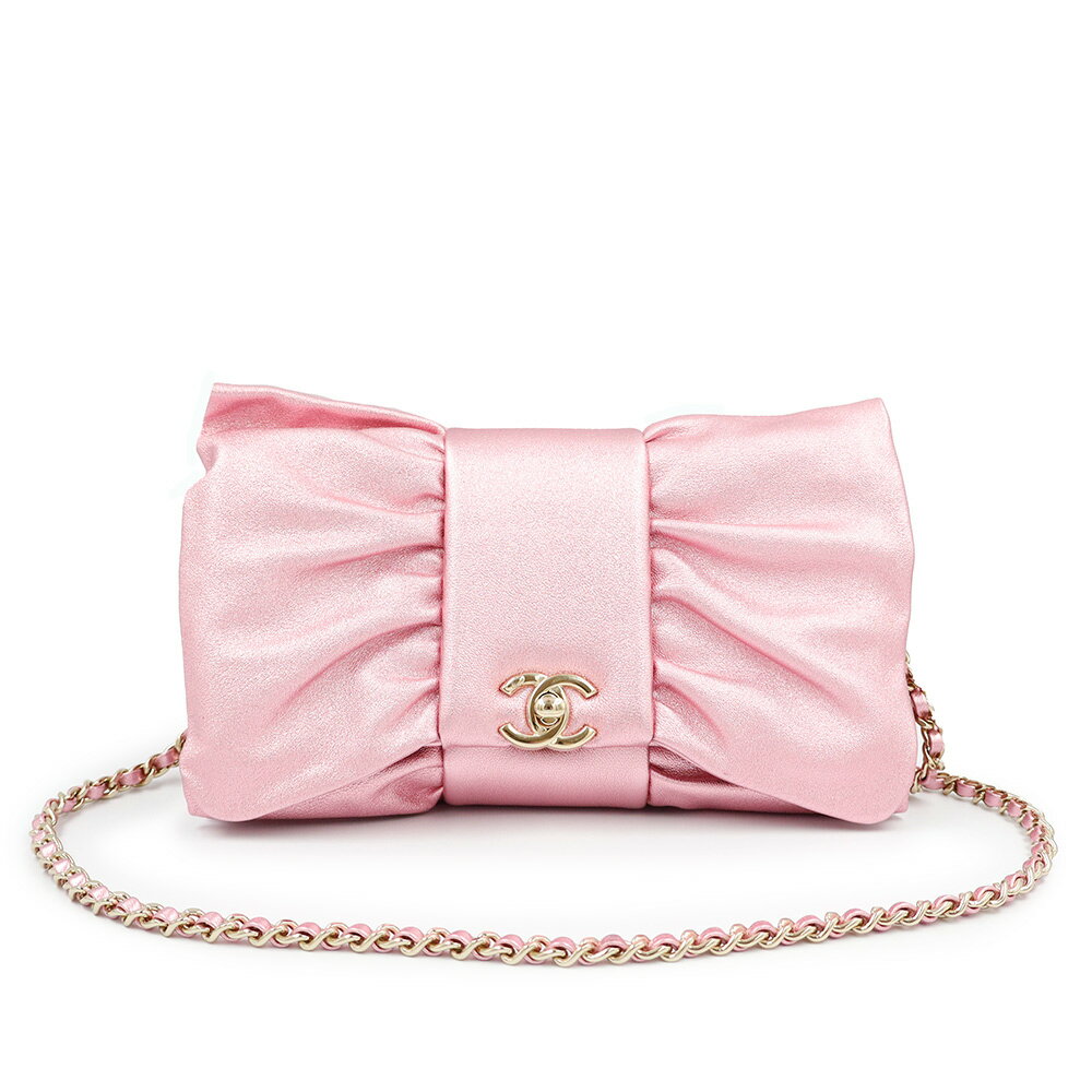 【未使用　展示品】シャネル CHANEL リボン チェーンショルダーバッグ 斜め掛け ラムスキン レザー メタリックピンク シャンパンゴールド金具 AS5129のサムネイル