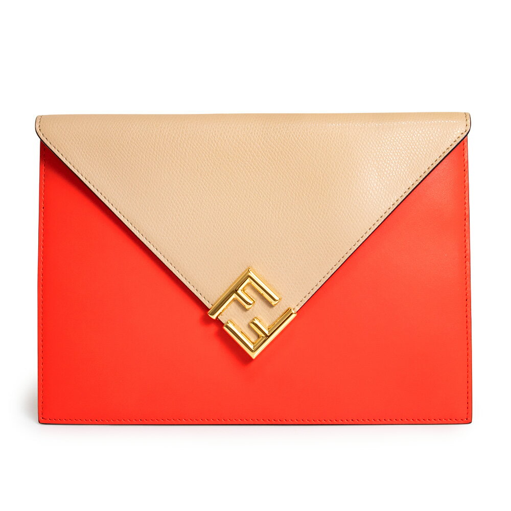 【未使用 展示品】フェンディ FENDI FF DIAMOND ダイヤモンド バスタ ラージ ポーチ クラッチバッグ レザー KARKADE レッド B.AMIDO ベージュ ゴールド金具 8N0152