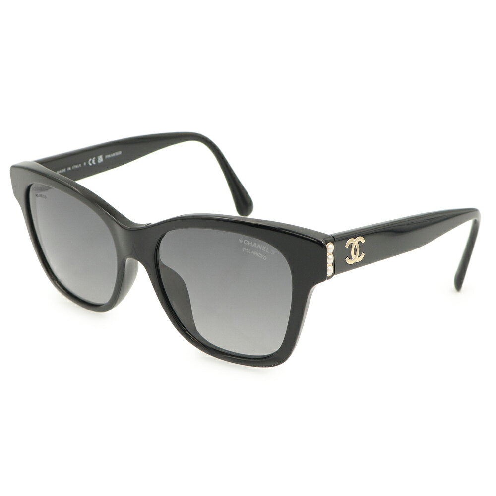 【美品】シャネル CHANEL ココマーク パール スクエア シェイプ アイウェア サングラス メガネ 眼鏡 アセテート ブラック ゴールド金具 5482-H-A