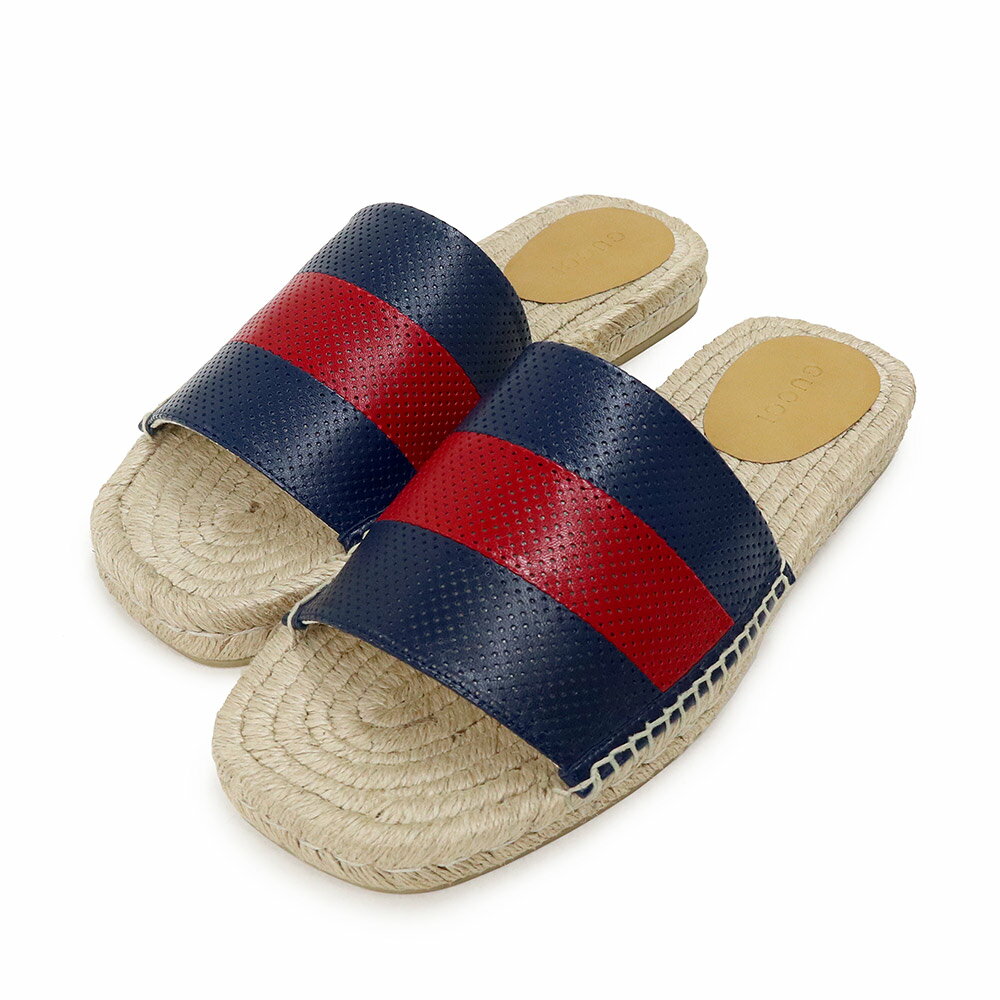 【未使用保管品】グッチ GUCCI エスパドリーユ シェリーライン サンダル 靴 #9 28cm レザー 麻 リネン ..