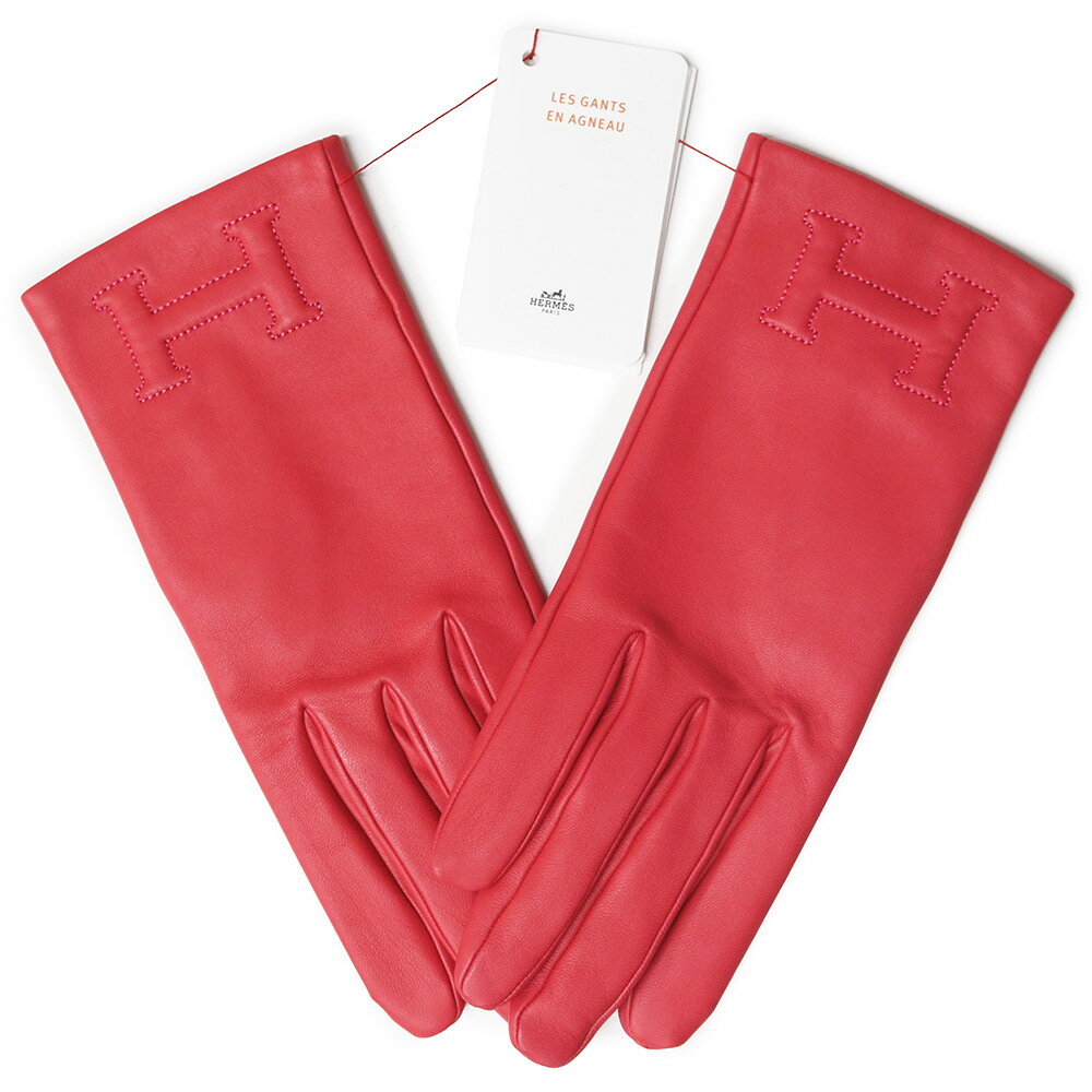 【新品・未使用品】エルメス HERMES バスティーユ H 5382 手袋 グローブ ＃7 アニョーグラッセ ラムスキン レザー ブーゲンビリア レッド 箱付