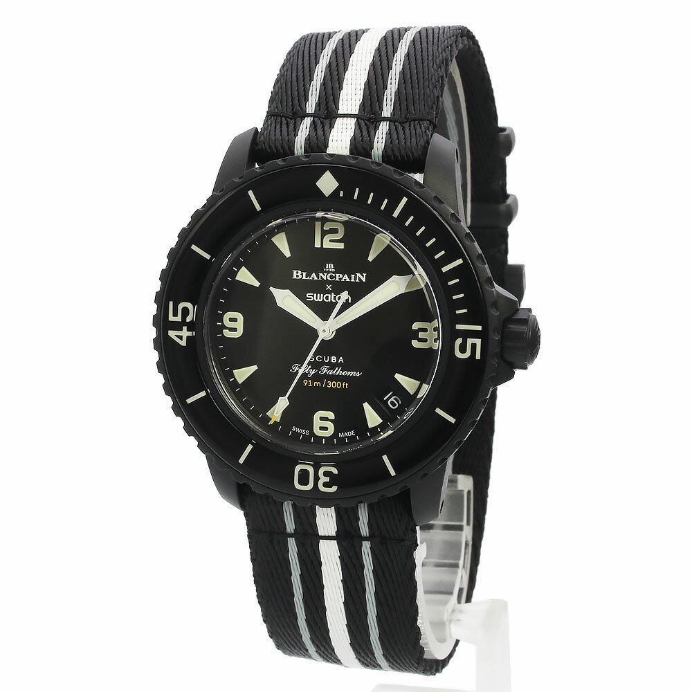 【未使用　展示品】Blancpain ブランパン Swatch スウォッチ SO35B400 スクーバ フィフティ ファゾムス オーシャン オブ ストーム FIFTY FATHOMS OCEAN OF STORMS 自動巻き ナイロン バイオセラミック ブラック 腕時計 箱付
