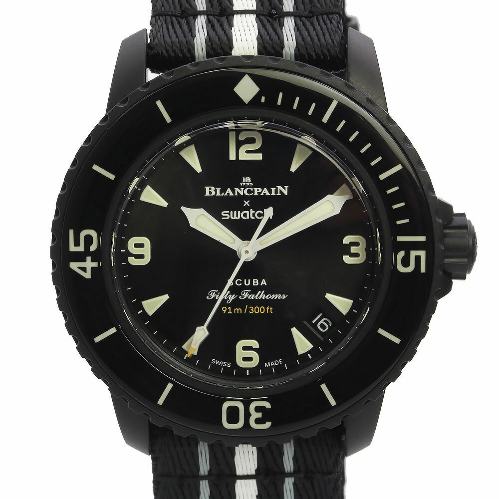 【未使用　展示品】Blancpain ブランパン Swatch スウォッチ SO35B400 スクーバ フィフティ ファゾムス オーシャン オブ ストーム FIFTY FATHOMS OCEAN OF STORMS 自動巻き ナイロン バイオセラミック ブラック 腕時計 箱付