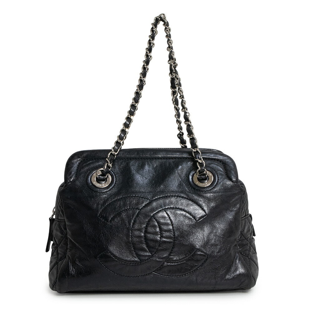 【中古】CHANEL シャネル デカココマーク マトラッセ チェーン ラムスキン ブラッ...