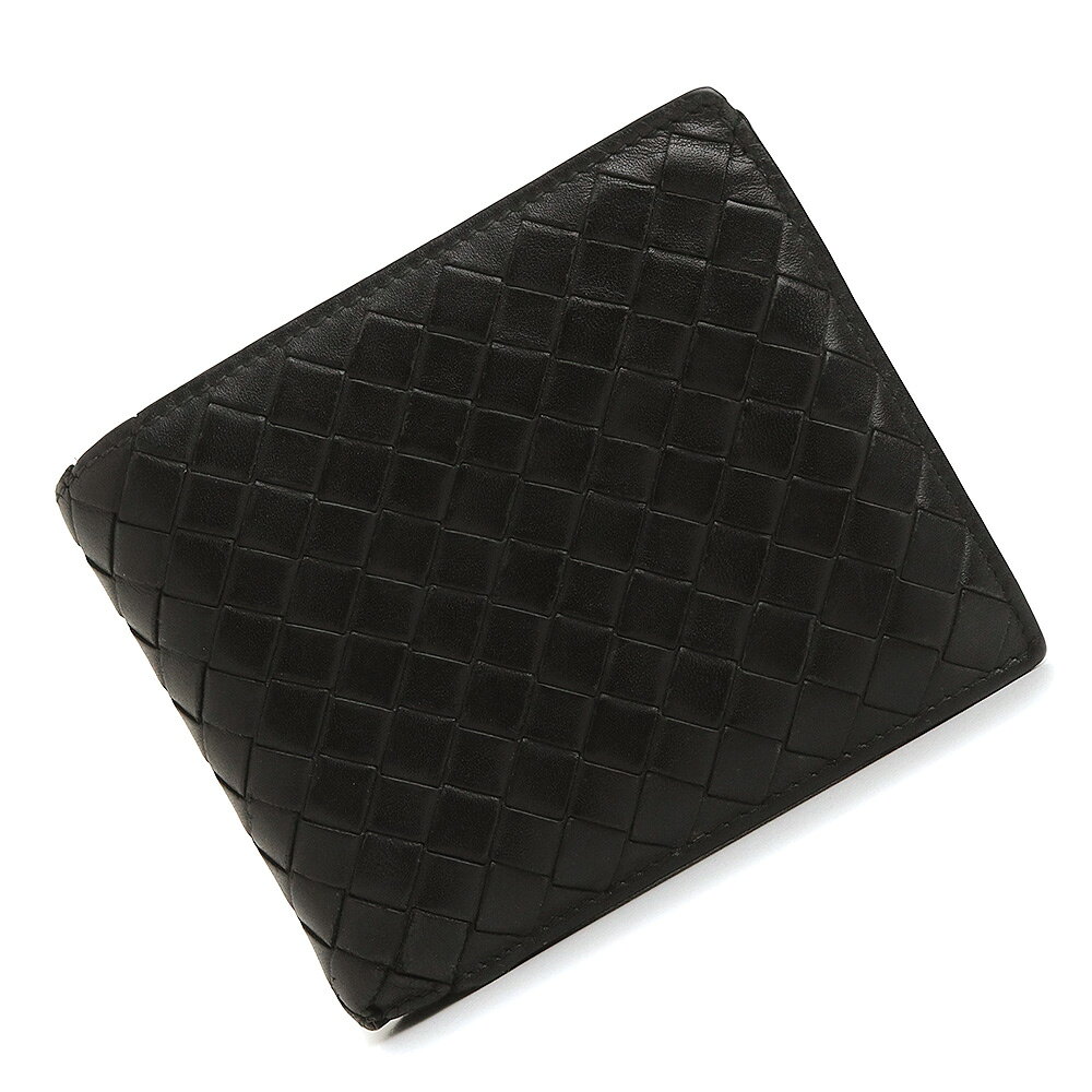 BOTTEGA VENETA - 【中古】BOTTEGA VENETA ボッテガヴェネタ 193642 イントレチャート カーフスキン NERO ネロ 二つ折り財布 レザー ガンメタル金具
