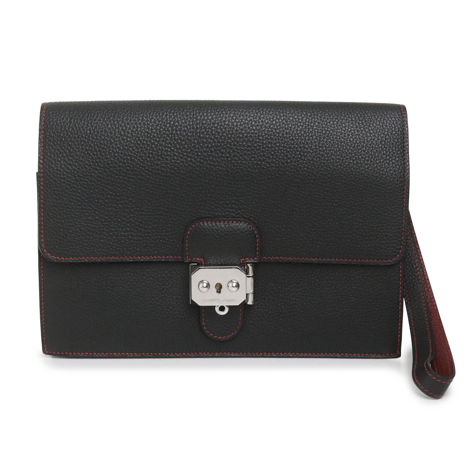 【中古】HERMES エルメス ポシェット ジェット トゴ ノワール ブラック ルージュアッシュ レッド □R刻印 セカンドバッグ クラッチ レザー シルバー金具