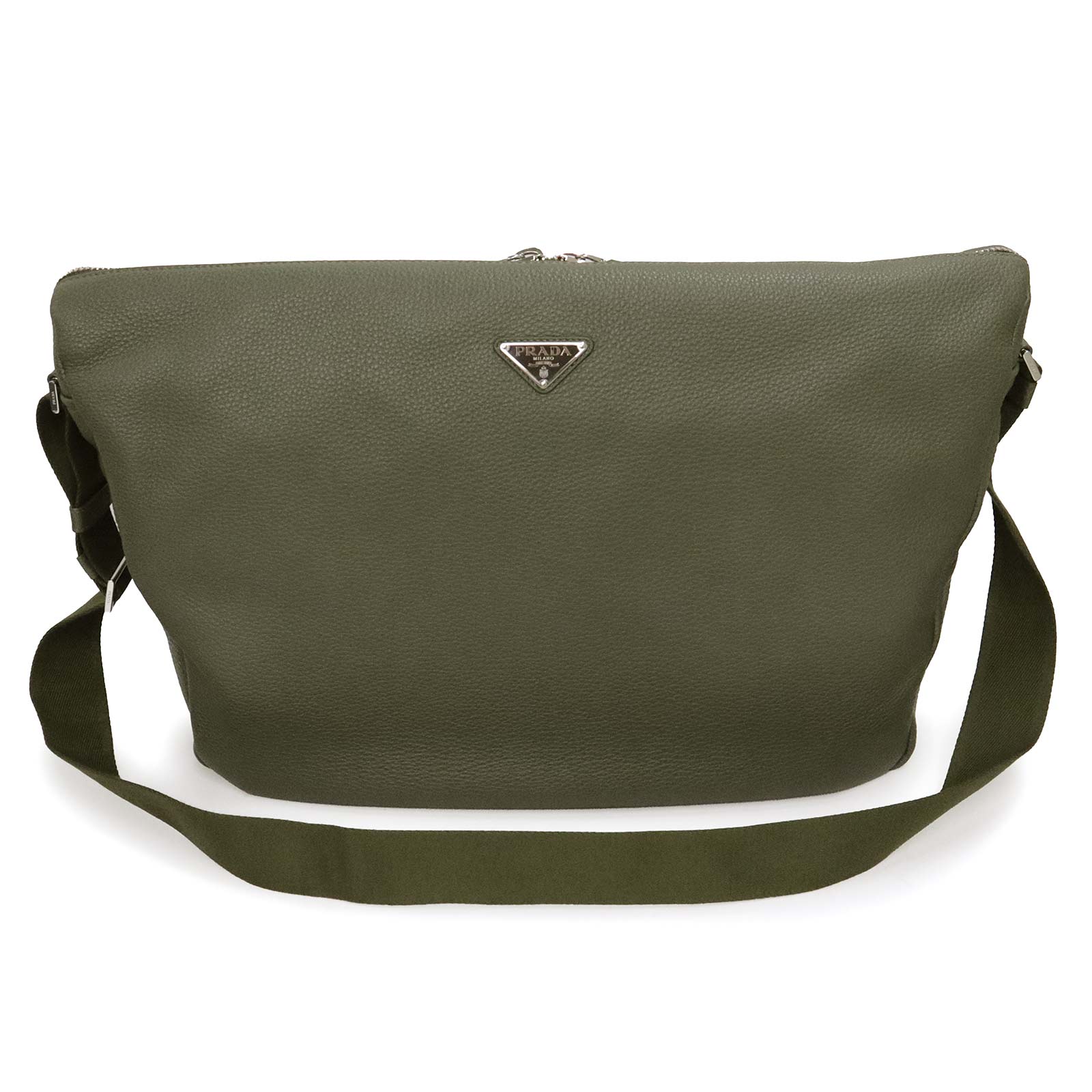 【未使用　展示品】PRADA プラダ 2VH185 ヴィテッロ ダイノ VITELLO DAINO レザー トライアングルロゴ グリーン LODEN ローデン ショルダーバッグ 斜め掛け シルバー金具
