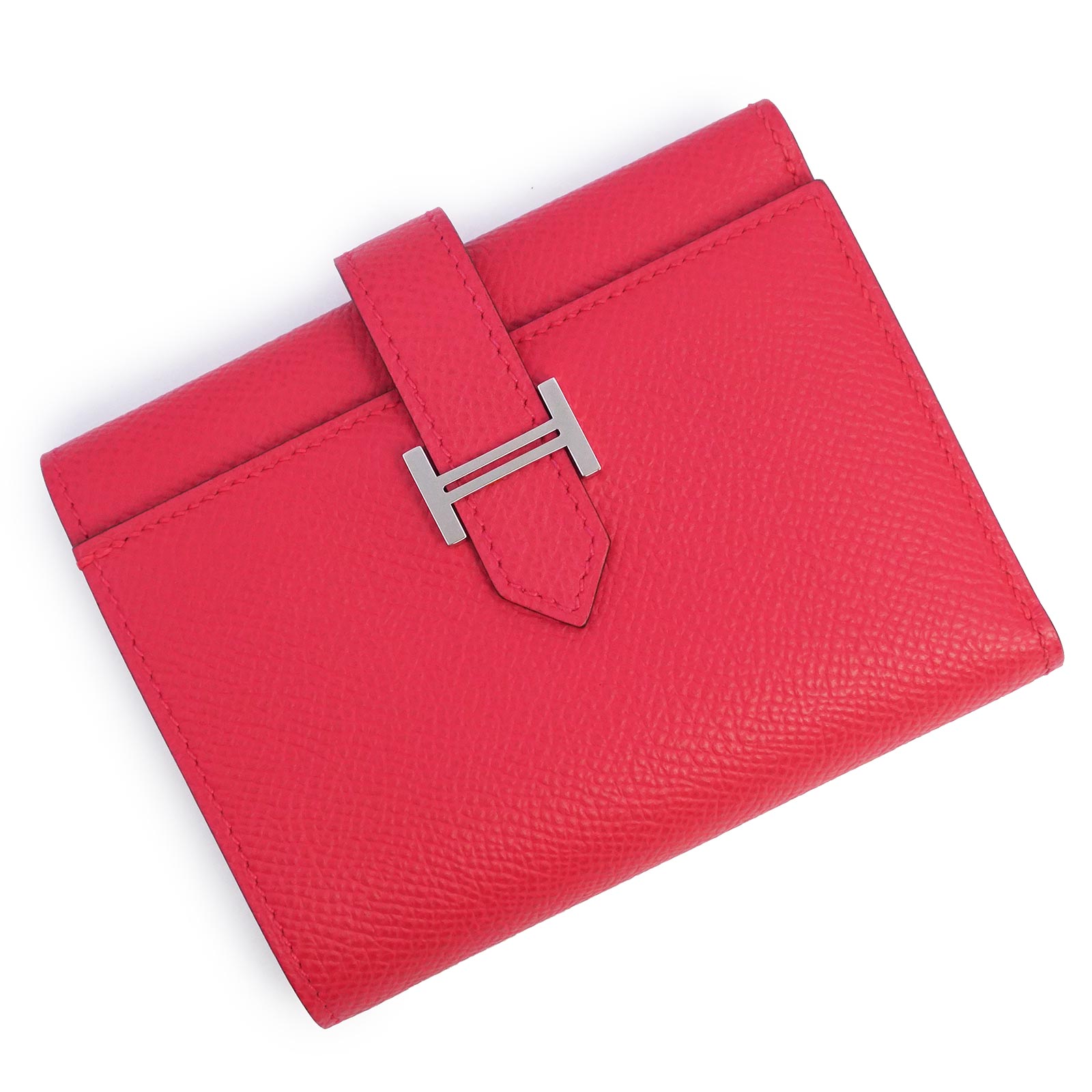 【未使用　展示品】HERMES エルメス ベアン コンビネ コンパクト ヴォーエプソン ローズメキシコ ピンク U刻印 三つ折り財布 レザー シルバー金具 箱付