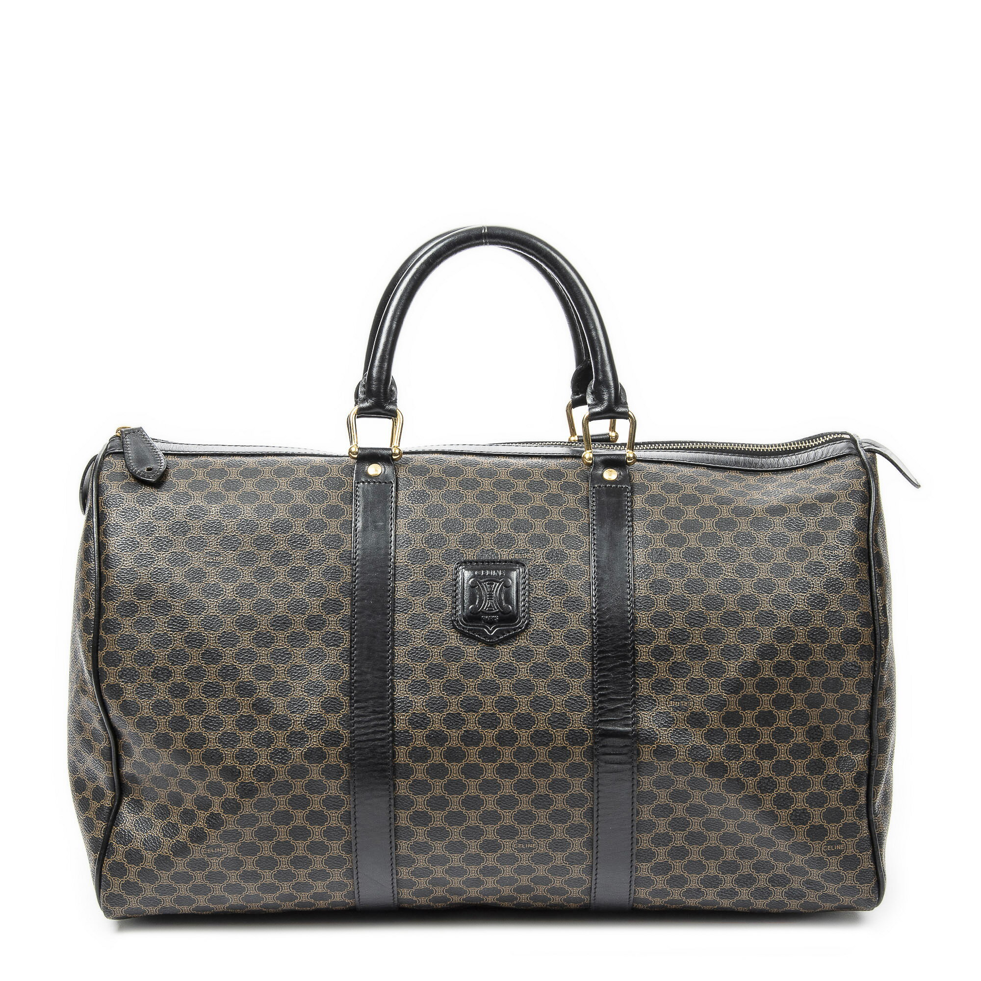 【15%OFFクーポン対象】[中古] CELINE セリーヌヴィンテージ ミディアム トラベル ボストンブラウン/ブラックマカダムコーテッドキャンバスA
