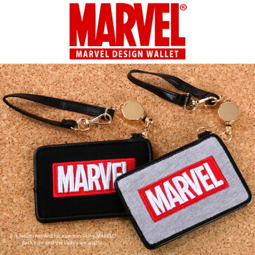 【メール便対応】 パスケース 定期入れ MARVEL マーベル カードケース 立体刺繍 リール付き カジュアル シンプル メンズ レディース 47278 47279 黒 グレー