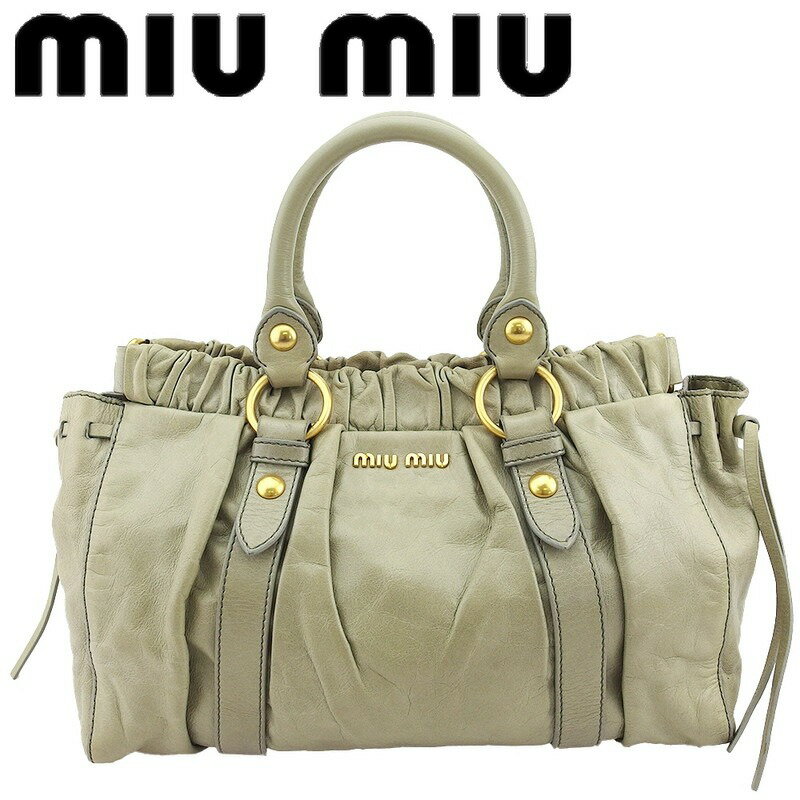 【楽天スーパーSALE 最大50%OFF】【中古】 ミュウミュウ 2WAY ショルダーバッグ ハンド バッグ レディース ギャザー グリーン ベージュ グレー ...