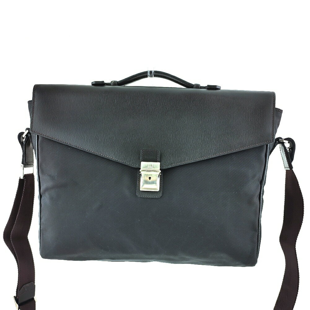 ダンヒル Dunhill ビジネスバッグ ロゴプレート 2WAYショルダー ブラック ブラウン シルバー メンズ 中古