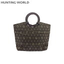 【スプリングセール】ハンティングワールド ハンドバッグ サークルハンドル ブラウン ベージュ キャンバス×レザー HUNTING WORLD L4135(4)