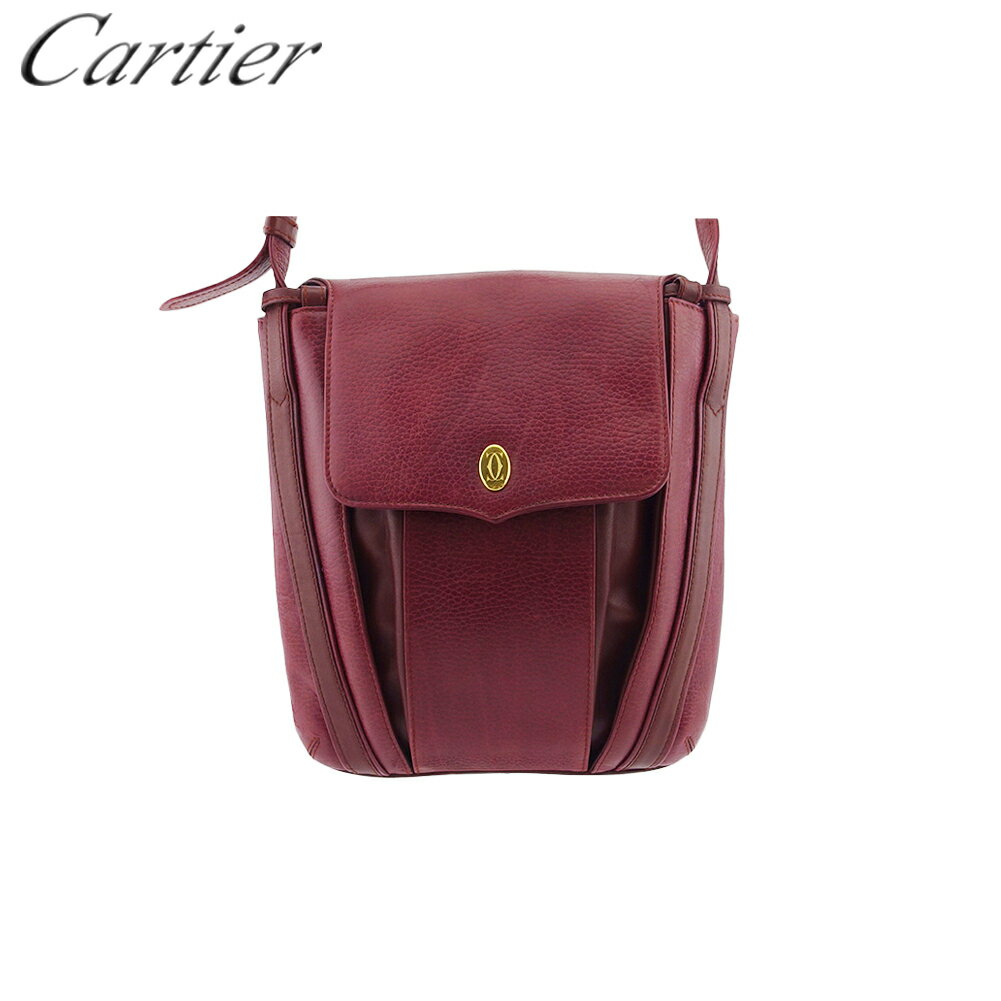 【スプリングセール】カルティエ ショルダーバッグ 斜めがけショルダー ボルドー ゴールド レザー×ゴールド素材 Cartier T22573