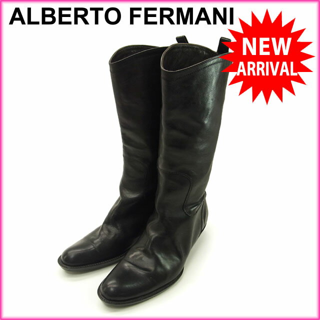 【楽天スーパーSALE】アルベルトフェルマーニ ALBERTO FERMANI ブーツ ミディアム レディース ♯35・イタリア製 ブラック 【アルベルトフェルマーニ】 C746 【中古】