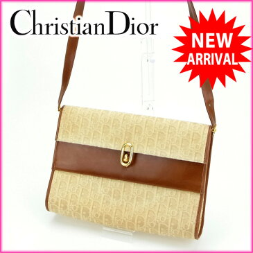 【中古】 クリスチャン・ディオール Christian Dior ショルダーバッグ /ワンショルダー トロッター ベージュ×ライトブラウン キャンバス×レザー (あす楽対応)(ヴィンテージ) Y273s