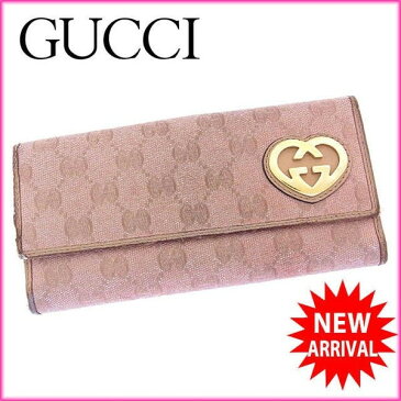 【中古】 グッチ GUCCI 長財布 Wホック 二つ折り レディース インターロッキングハート GGキャンバス 24572 ラメ入りピンク×ゴールド キャンバス×レザー (あす楽対応)激安 人気 P101