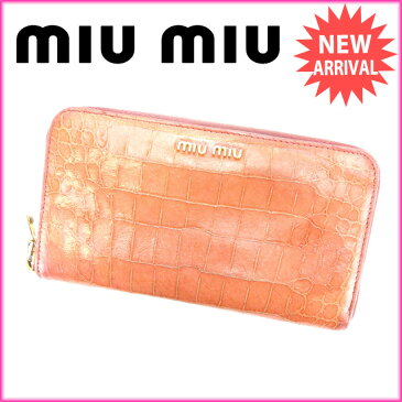 【中古】 ミュウミュウ miumiu 長財布 ラウンドファスナー レディース クロコダイル型押し ピンク PVC×レザー (あす楽対応)激安 Y2998