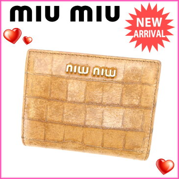 【中古】 ミュウミュウ miumiu 定期入れ パスケース レディース クロコダイル型押し ライトブラウン PVC×レザー (あす楽対応)激安 Y3312