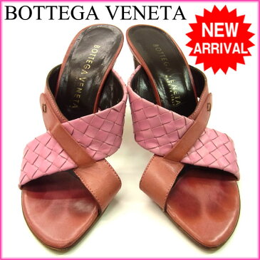 ボッテガ・ヴェネタ BOTTEGA VENETA サンダル #35 1/2 イントレチャート ピンク レザー 【中古】 C504