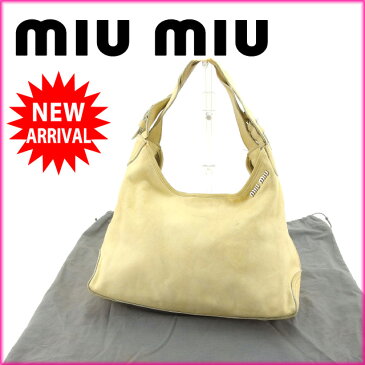 【中古】 ミュウミュウ miumiu ショルダーバッグ ワンショルダー レディース ブレードショルダー ロゴ ベージュ×シルバー レザー (あす楽対応)激安 Y3313